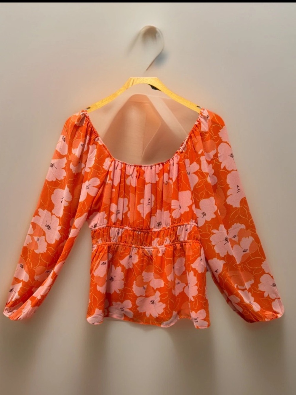 🆕DR2 by Daniel Rainn Orange Peasant Floral Off-Shoulder Peplum LongsleeveTop XS